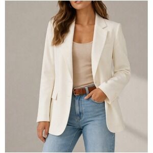 Skies Are Blue Women's Off White Shirred Sleeve Single Button Blazer Size S NWT